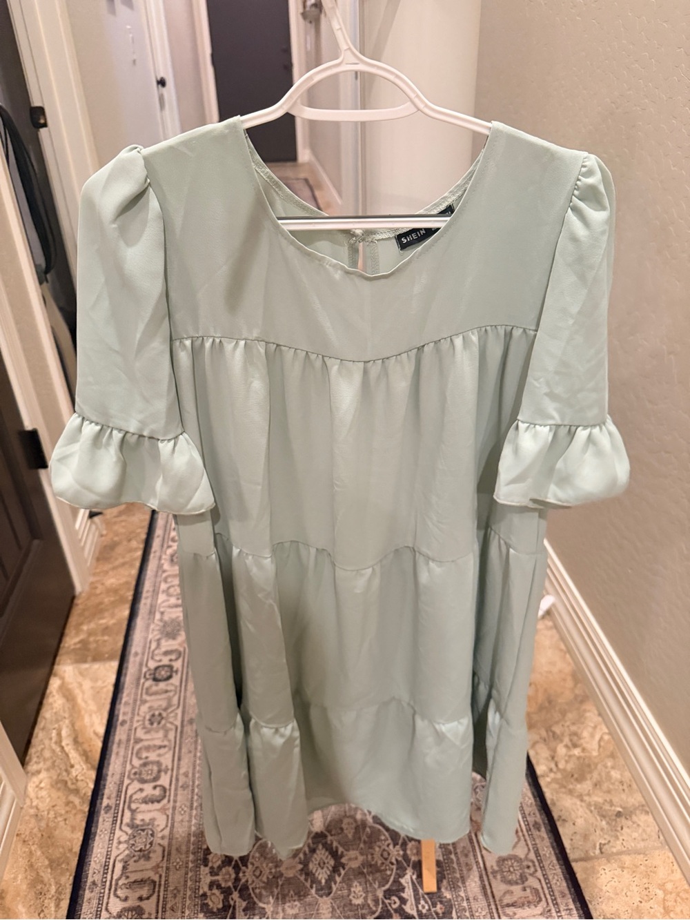 SHEIN Mint Tiered Ruffle Sleeve Tunic Top